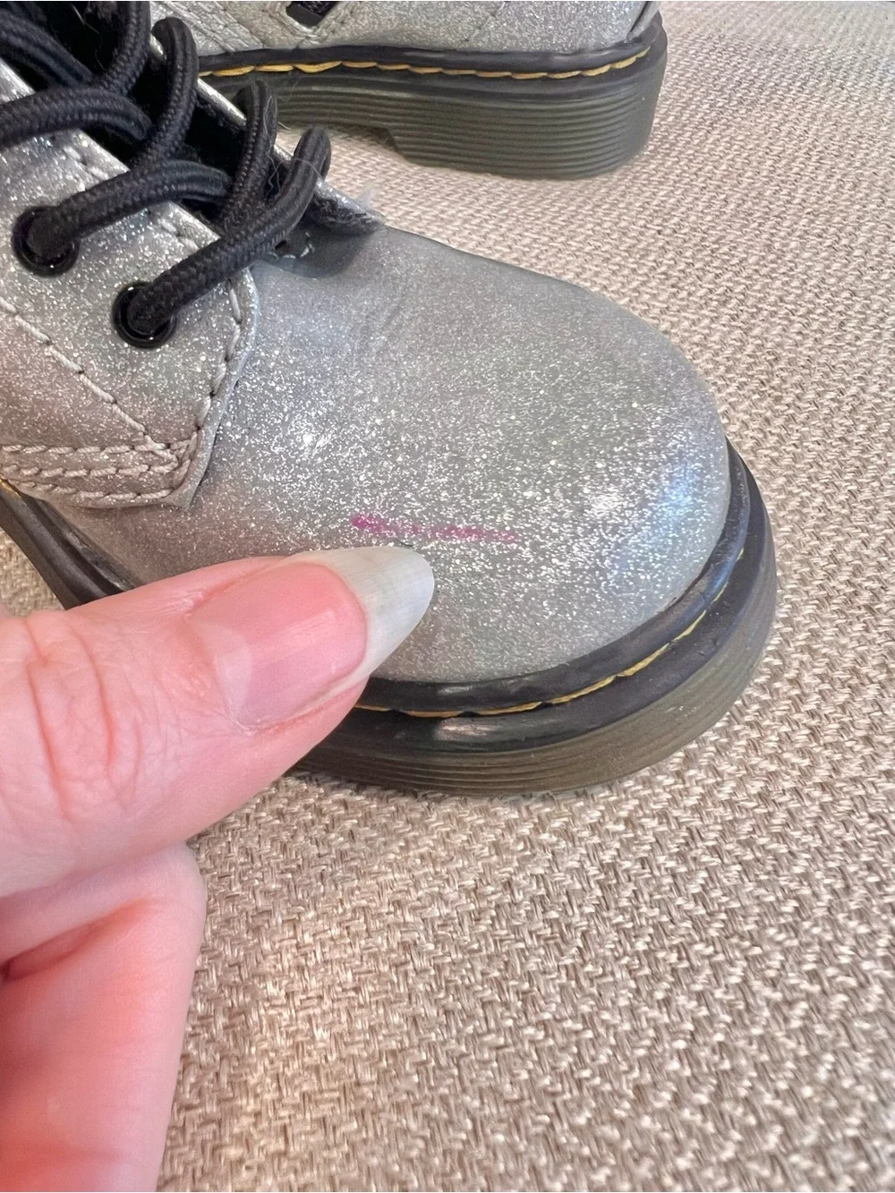Dr. Martens Size 7 Toddler Girl 1460 Glitter Silver Lace-Up Boots